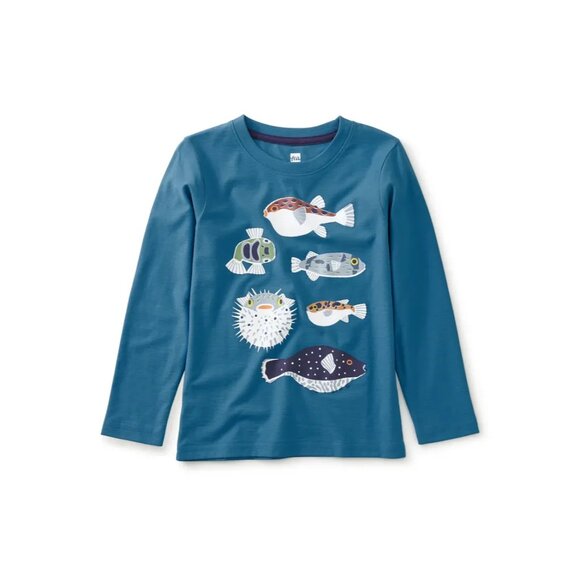 Tea Collection Blue Pufferfish Tee, Size 10 - Picture 1 of 5
